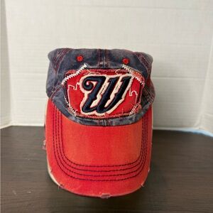 Distressed Red and Blue Cap with W Logo